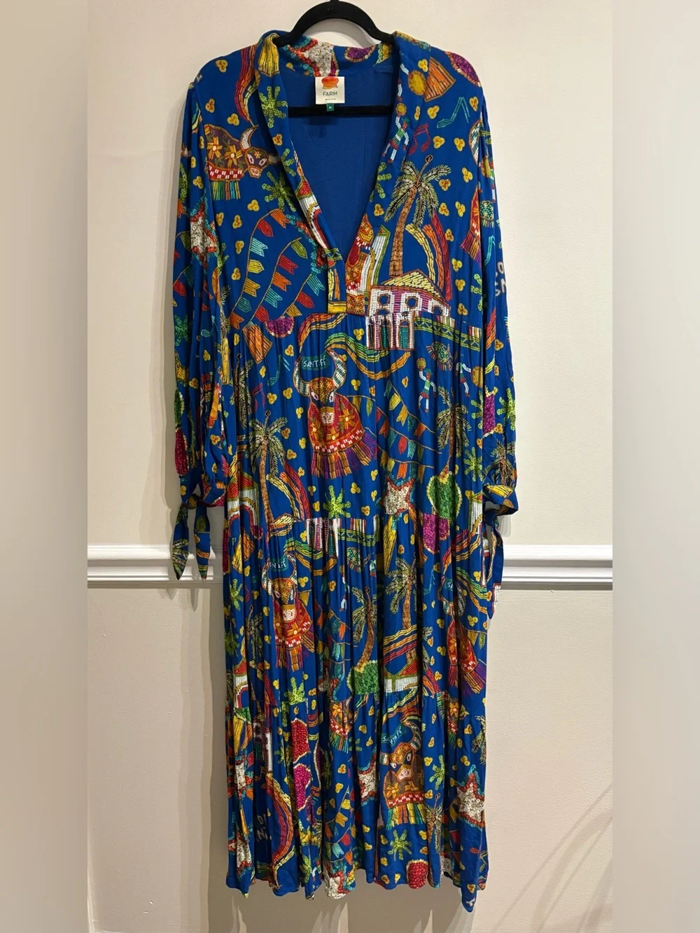Farm Rio Boi de Santa Fé Blue Folk Party Maxi Dress XL - Picture 6 of 10